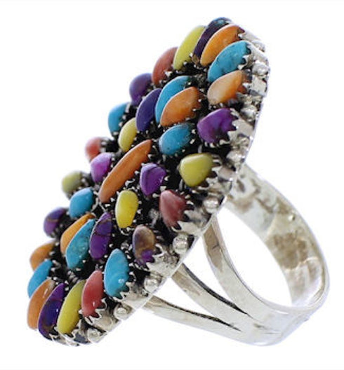 Authentic Sterling Silver Multicolor Southwest Ring Size 6-3/4 AX37673